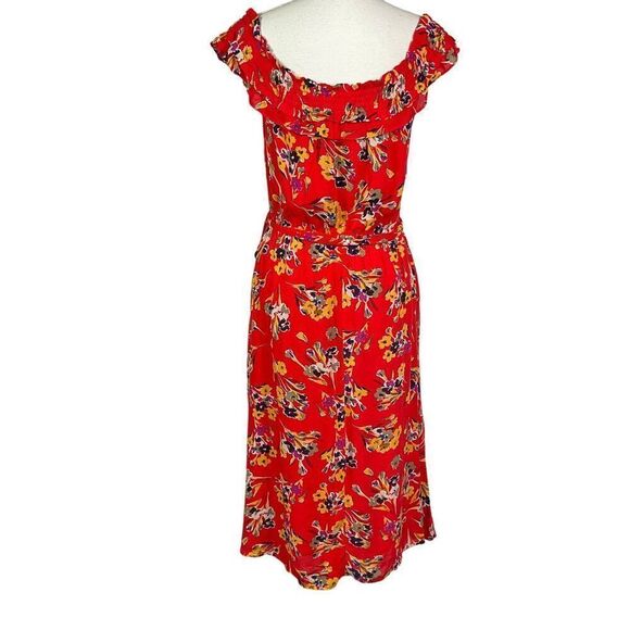 Anthropologie Conversations Floral Print Red Midi Dress, size 6, pockets - Picture 7 of 13